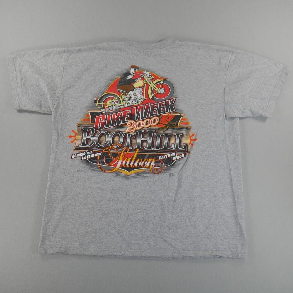 Vintage Y2K Bike Week Boot Hill Saloon Gray Pocket Graphic Tee Mens Size XL